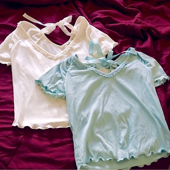 White and Pastel Light Blue Ribbon Shirt Medium American Rag - Picture 1 of 13